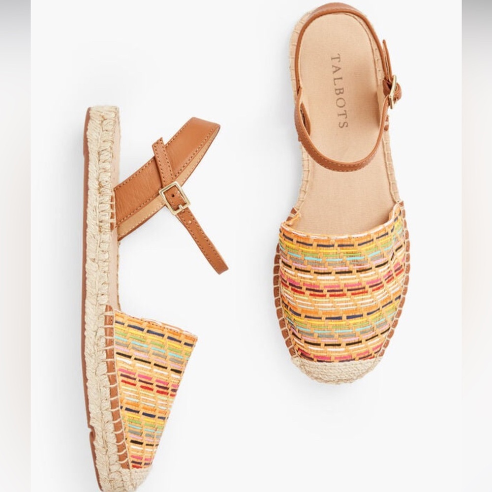 TALBOTS IZZY D'ORSAY ESPADRILLE FLATS - STRAW SIZE 8